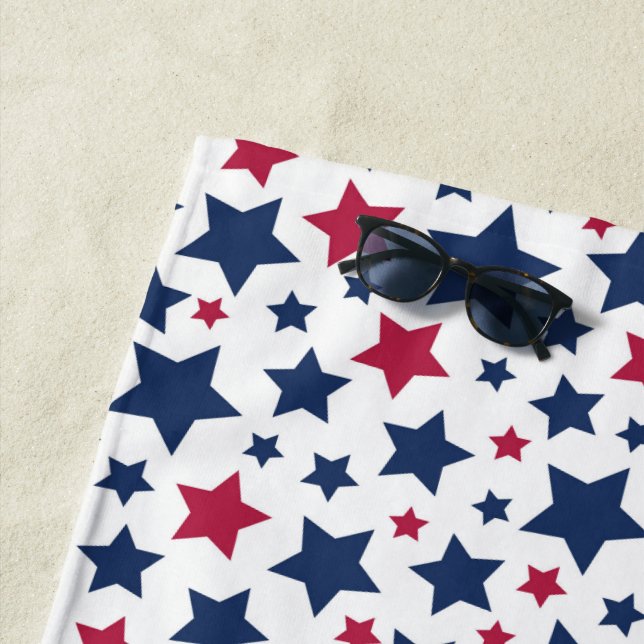 Red and Blue Stars - American flag pattern Beach Towel (In Situ)