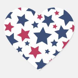 Red and Blue Stars - American flag pattern Heart Sticker