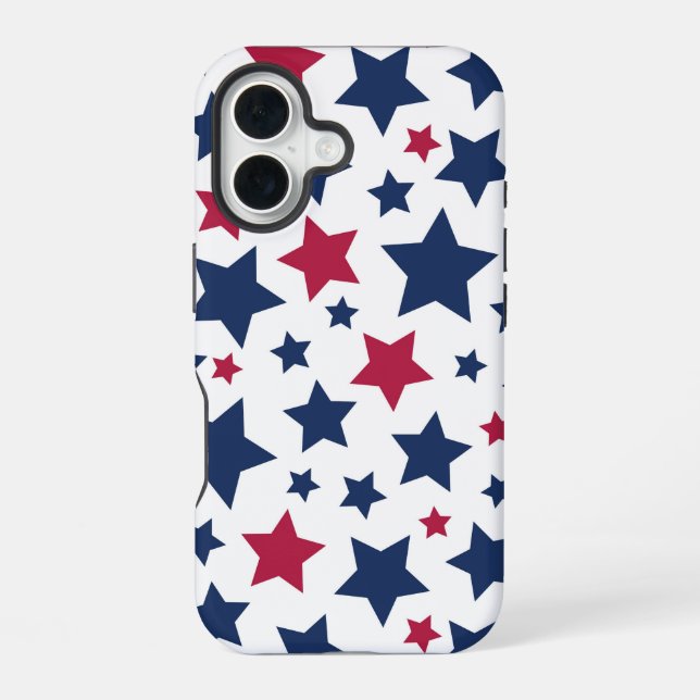 Red and Blue Stars - American flag pattern iPhone 16 Case (Back)