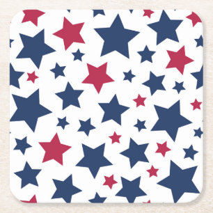 Red and Blue Stars - American flag pattern Square Paper Coaster