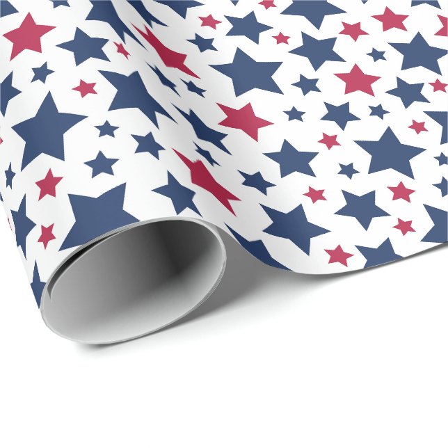 Red and Blue Stars - American flag pattern Wrapping Paper (Roll Corner)