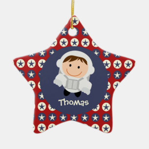 Red and Blue Stars Astronaut Ornament