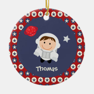 Red and Blue Stars Astronaut Ornament