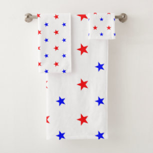 Red and Blue Stars - Starry Sky Pattern Bath Towel Set