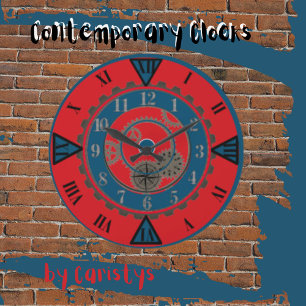 Red and Blue Steampunk Wall Clock 