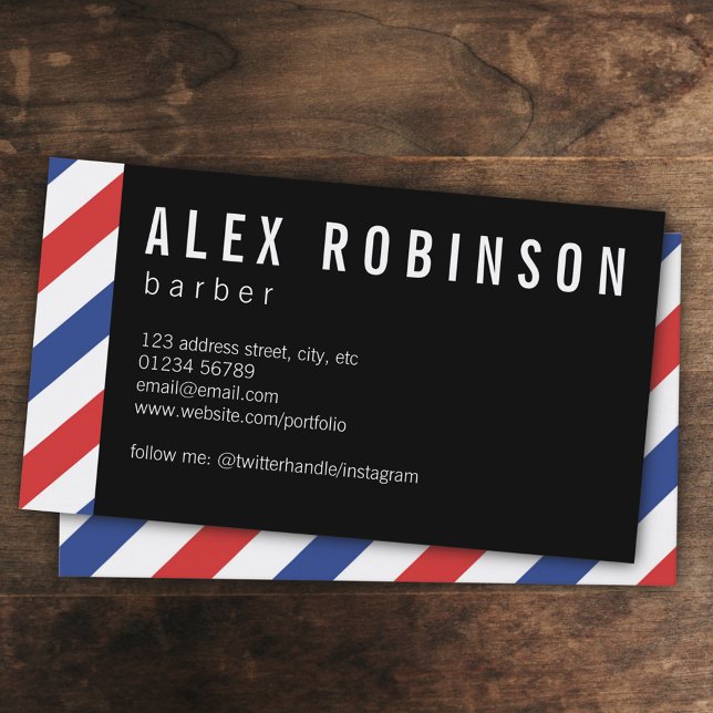 Red and blue stripe barber business card (Creator Uploaded)
