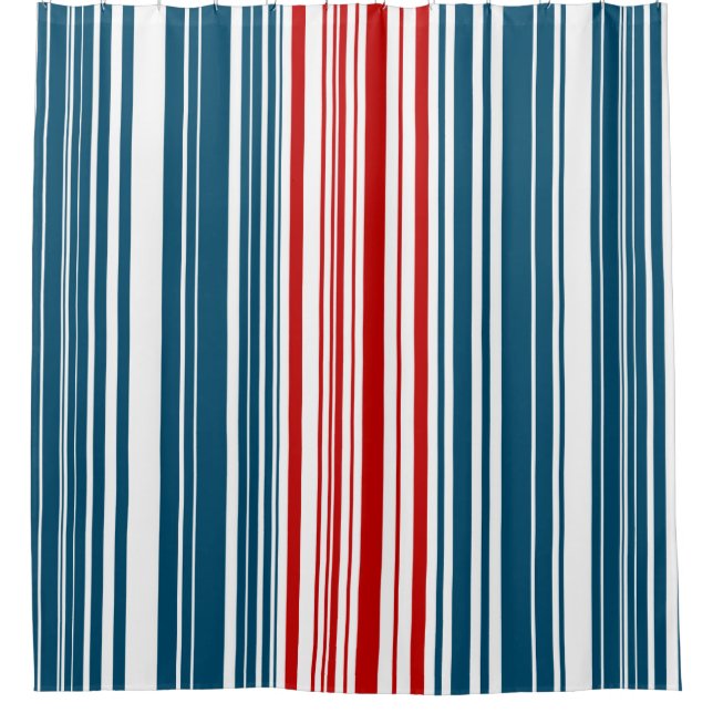 Red and Blue Striped Pattern Shower Curtain (Front)