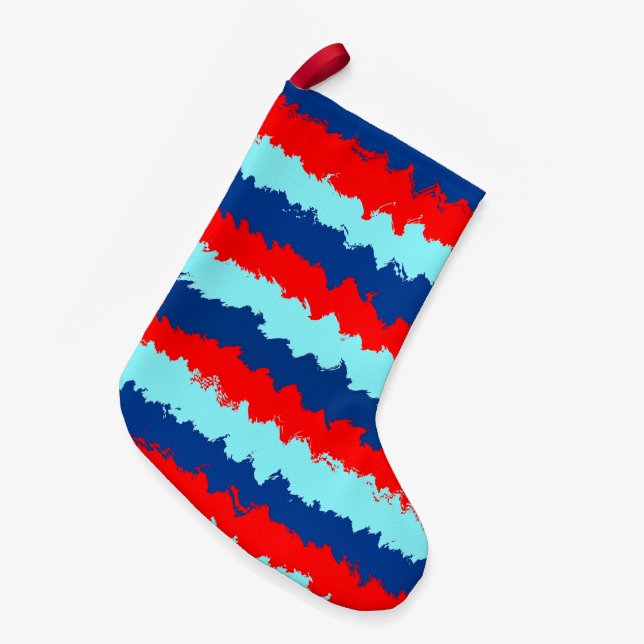 Red and Blue Striped Pattern Small Christmas Stocking (Front (Hanging))