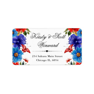 Red and Blue Summer Flowers address Label