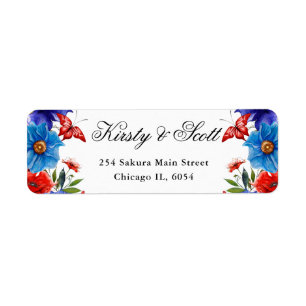 Red and Blue Summer Flowers address Return Address Label