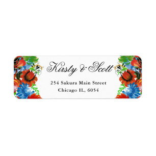 Red and Blue Summer Flowers address Return Address Label