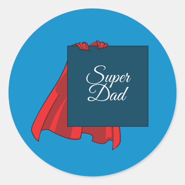 Red and Blue Super Dad Father's Day Classic Round Sticker (Front)