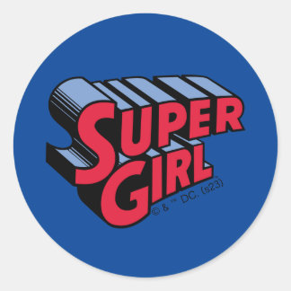 Red and Blue Supergirl Stacked Name Logo Classic Round Sticker