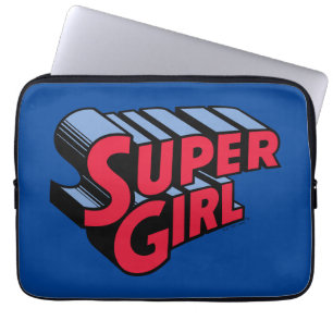 Red and Blue Supergirl Stacked Name Logo Laptop Sleeve