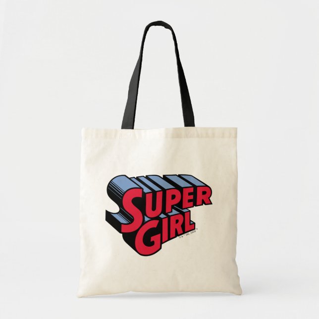 Red and Blue Supergirl Stacked Name Logo Tote Bag (Front)