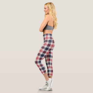 Red And Blue Tartan Plaid Rustic Pattern Capri Leggings