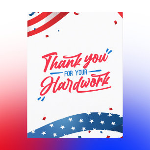 Red and Blue Thank You Hard Work Labor Day Postcard