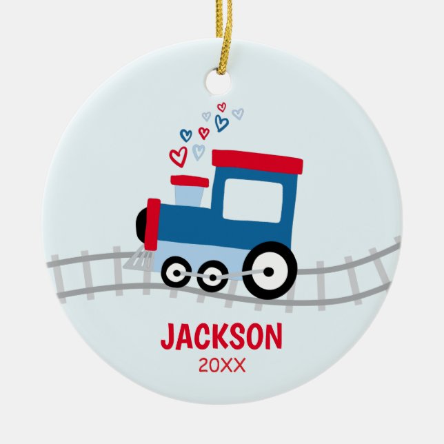 Red and Blue Train Kids Ceramic Ornament (Front)