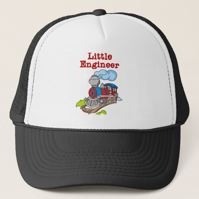 Red and Blue Train Little Engineer Trucker Hat (Front)