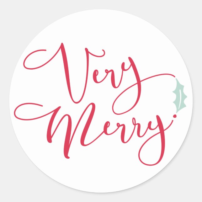 "Red and Blue Very Merry Classic Round Sticker (Front)