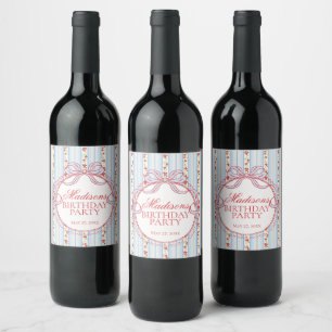Red and Blue Vintage Fancy Floral Birthday Party Wine Label