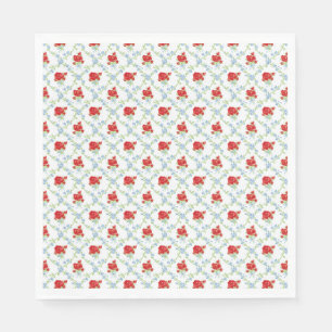 Red and Blue Vintage Fancy Floral Party Dessert Napkin