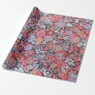 Red and blue vintage flowers wrapping paper
