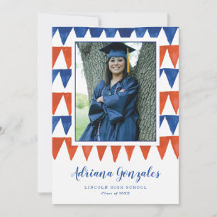 Red and Blue Watercolor Bunting Flags Graduation Announcement