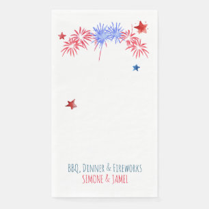 Red and Blue Watercolor Firecrackers on white Napkin