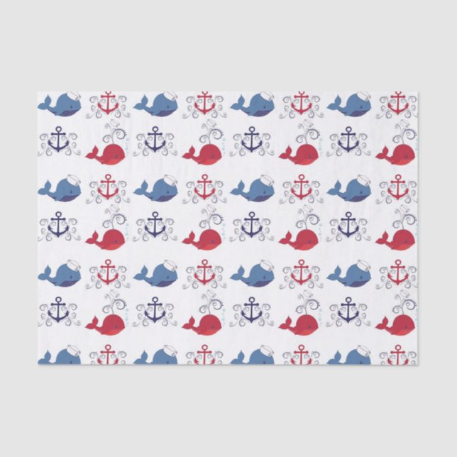 Red and Blue Whales and Anchor Tissue Paper (Front)