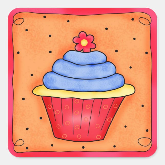 Red and Blue with Flower Cupcake Sticker (Front)