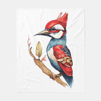 Red and Blue Woodpecker Fleece Blanket