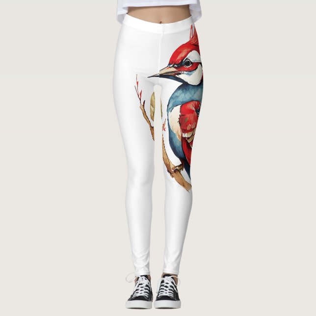 Red and Blue Woodpecker Leggings (Front)