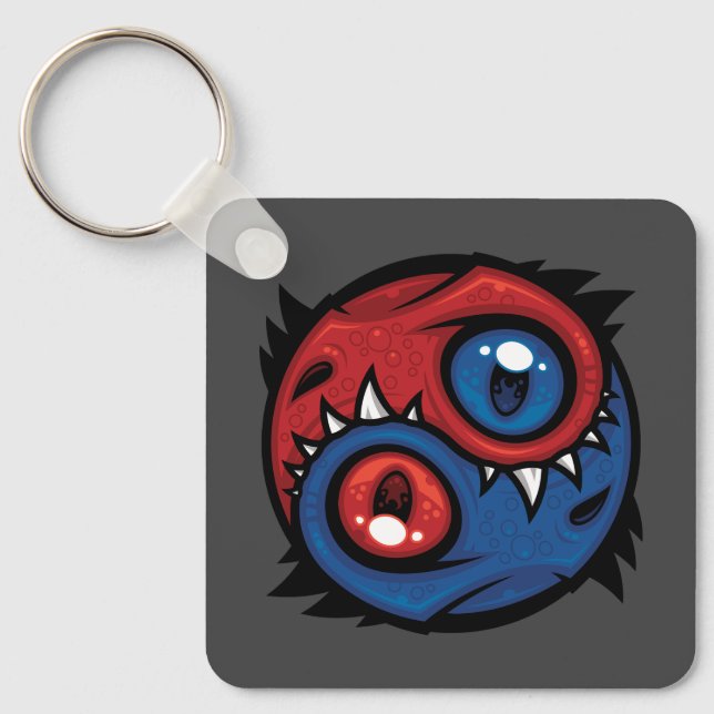 Red and Blue Yin Yang Dragons Key Ring (Front)