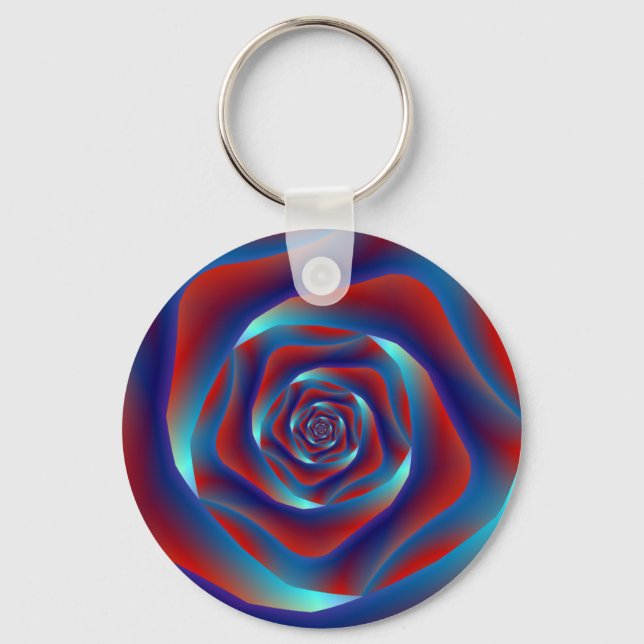 Red and Blues Spiral Rose Key Chain (Front)