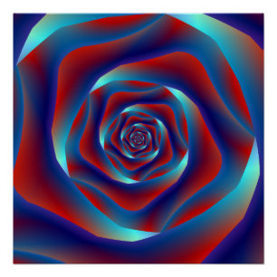 Red and Blues Spiral Rose Zazzle Perfect Poster