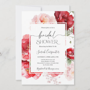 Red and Blush Floral Bridal Shower Invitation