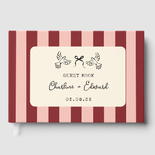 Red and Blush Pink Striped Wedding  Guest Book