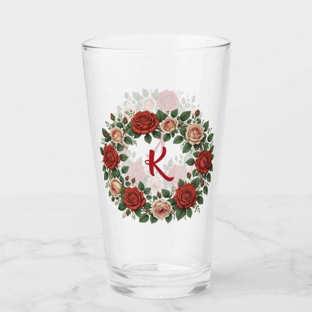 Red and Blush Rose Wreath Glass (Front)