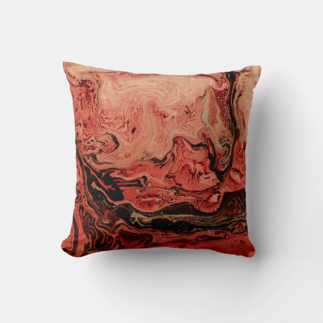 Red and brown abstract art cushion (Front)