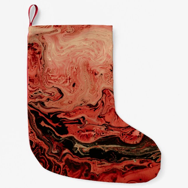 Red and brown abstract art small christmas stocking (Front)