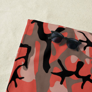 Red and Brown Camouflage, Military, Army Beach Towel
