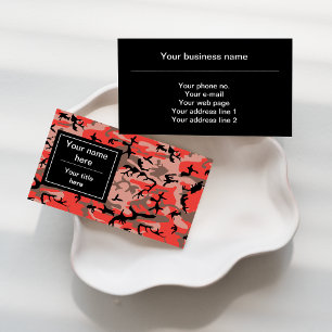 Red and Brown Camouflage, Military, Army Business Card