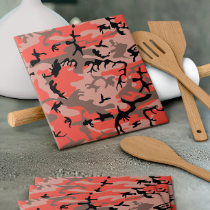 Red and Brown Camouflage, Military, Army Ceramic Tile