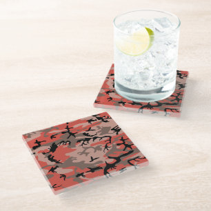Red and Brown Camouflage, Military, Army Glass Coaster