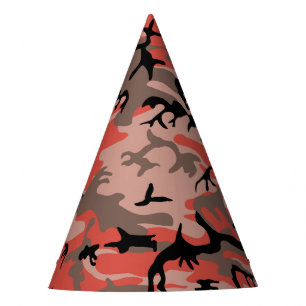 Red and Brown Camouflage, Military, Army Party Hat