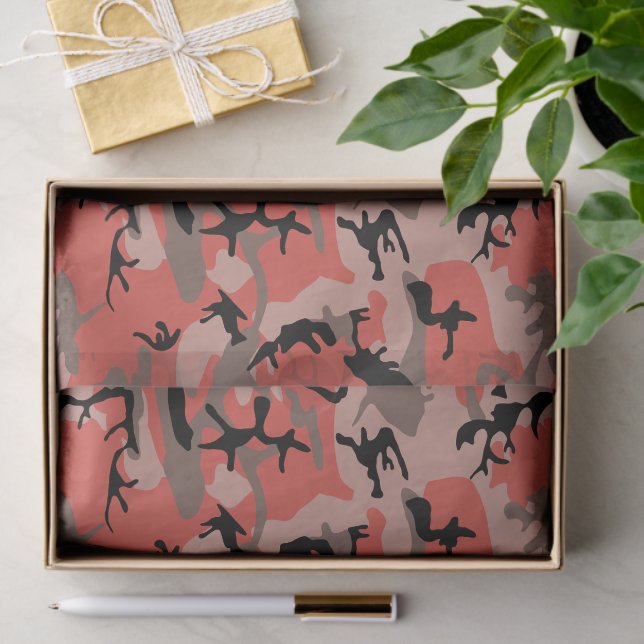 Red and Brown Camouflage, Military, Army Tissue Paper (Gift)