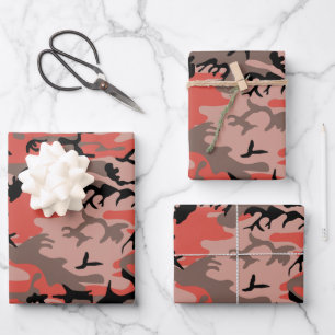 Red and Brown Camouflage, Military, Army Wrapping Paper Sheet