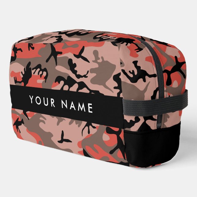 Red and Brown Camouflage Your name Personalise Dopp Kit (Left Corner)