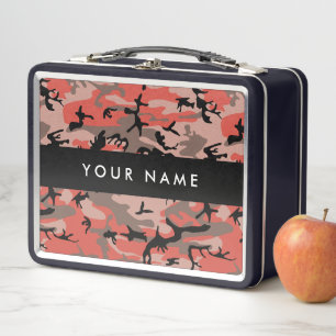 Red and Brown Camouflage Your name Personalise Metal Lunch Box